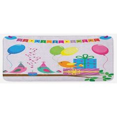 a birthday card with balloons and presents