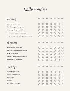 Transform your daily routines with our exquisitely crafted Daily Morning, Afternoon, Evening Routine Planner! Designed for the ultimate organization and productivity, this planner is more than just a schedule; it's your personal assistant for a balanced, stress-free lifestyle. ✨ Features: 📅 Comprehensive daily scheduling for morning, afternoon, and evening  📝 Space for goal setting and reflection 📈 Progress tracking sections  🎨 Stunning artistic design  🔖 Durable, high-quality materials 🌟 Health Schedule, Building A Schedule, Routine 5 Am, Planner Morning Routine, Daily Routine Women, Healthy Schedule, Daily Planner Routine, Organized Schedule, Routines Planner