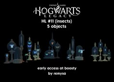 the hogwarts league logo with 5 objects in front of it and text that reads,