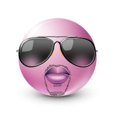 a pink ball with sunglasses on top of it and a woman's face in the middle