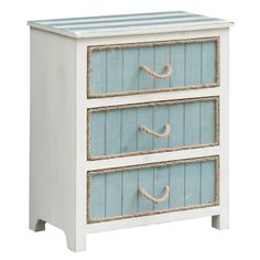 two drawers with rope handles on each side and blue painted wood in the bottom drawer