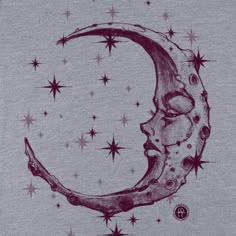 a drawing of a crescent moon with stars in the background