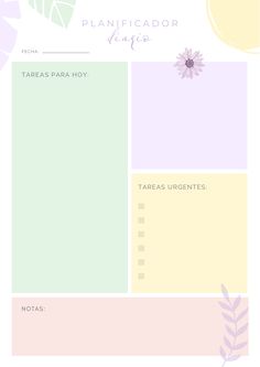 the printable planner is in pastel colors and features flowers, leaves, and plants