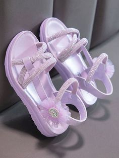 Purple Fashionable Collar   Plain  Embellished   Kids Shoes Shoes For Kids Girl, Shoes Kids Girl, Clear Backpack, Rhinestone Projects, Quick Braided Hairstyles, Cute Dress Outfits