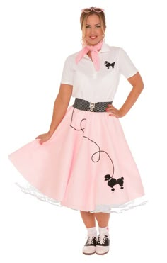 PRICES MAY VARY. Our 7-Piece 50’s Vintage Costume Set: Comes with a women’s poodle skirt, a chiffon scarf, a polo shirt with a poodle applique, a crinoline petticoat, an elastic cinch belt, a set of white socks with our poodle applique on the cuffs, and cateye glasses Perfect For Sock Hops & Decade Dances: Whether you’re going to a sock hop, decades dance, or 50s-themed party, you’ll fit right in with this vintage-inspired costume. Get ready to twist and shout and rock ‘n’ roll in your complete Poodle Skirt 50s, 1950s Poodle Skirt, Poodle Skirt Costume, Poodle Skirt Outfit, Poodle Skirts, Matching Halloween Costumes, Vintage Halloween Costume, Sock Hop, Poodle Skirt