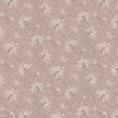 a beige and white floral wallpaper with small flowers on the bottom half of it