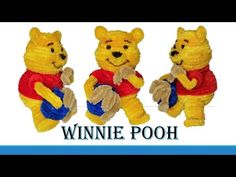 three winnie the pooh stuffed animals are shown