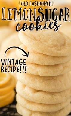 a stack of lemon sugar cookies sitting on top of a cooling rack