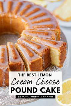 lemon cream cheese pound cake on a plate