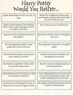 harry potter would you rather know?