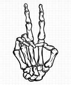 a drawing of a skeleton hand with two fingers