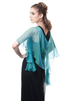 "This airy fluttering scarf, wrap in peacock (greenish-blue) color can jazz up your minimalist dress and give you beautiful feeling of feminine charm as well as give you enjoyable silken touch by covering your shoulders. Made with iridescent silk chiffon and goes from casual daytime to elegant evening wear. Use it as a shawl, wrap sash or as a head cover. DESIGN DESCRIPTION: Free-form, curved cut, fluttering edges. Signature curved cut of scarf top line creates beautiful soft drapes and keep sca Silk Shawl For Spring Formal Events, Purple Silk Scarves For Formal Occasions, Silk Shawl For Spring Formal Occasions, Silk Shawl For Formal Spring Events, Spring Formal Silk Shawl, Elegant Purple Silk Scarf, Formal Purple Silk Scarves, Formal Purple Silk Scarf, Elegant Purple Silk Scarf For Wedding