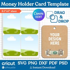 money holder card template for your svg dxf or png file, instant