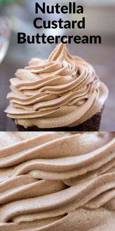 a cupcake with nutella custard buttercream frosting on top