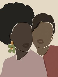 two black women with afros and earrings on their heads, one is looking at the camera