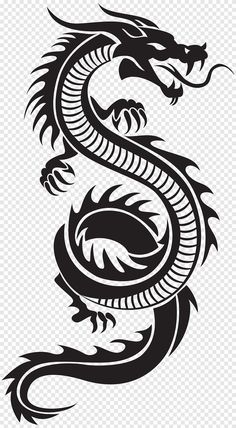 a black and white dragon tattoo design