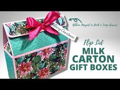 a box with a ribbon tied around it that says flip lid milk carton gift boxes