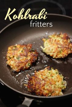 three crab cakes in a frying pan with the words kalbbab fritters