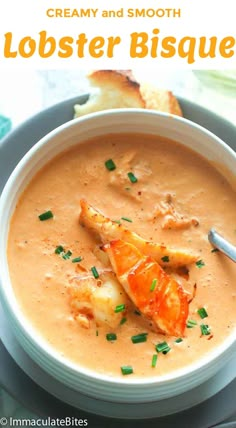 this creamy and smooth lobster bisque is ready to be eaten