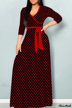 Olivia Mark - Elegant Vacation Maxi Dress with V Neckline and Belted Waist Design Long Dress, Vacation Maxi Dress, A Line Long Dress, Floor Length Maxi Dress, A Line Maxi Dress, Half Sleeve Dresses, Maxi Dress Online, Maxi Dresses Casual, V Neckline