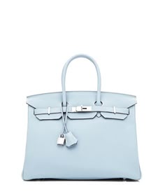 A rare and stunning Hermes Birkin in the most coverted size 30, made from the most durable Clemence leather! Ciel or Pale Blue is a rare and beautiful colour. It's lighter than Blue Jean and matches with most colours. Certainly a gem to add to your collection! On sale at www.hauterobe.com Hermes Blue Bag, Blue Birkin Bag, Hermes Birkin Blue, Blue Birkin, Birken Bag, Hermes Blue, Hermes Birkin Handbags, Hermes Watch, Birkin Bags