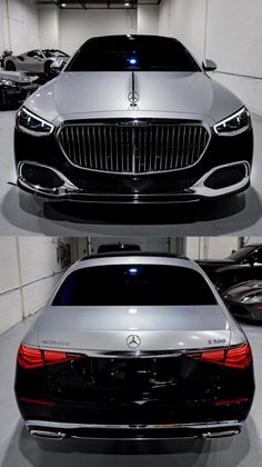 the front and back view of a mercedes s - class sedan in two different views