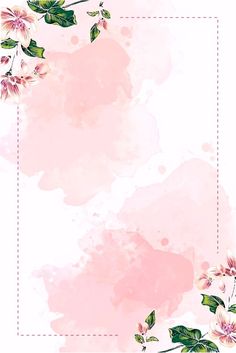 a pink watercolor background with flowers and leaves on the bottom right corner is an empty rectangle