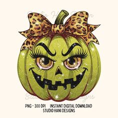 a pumpkin with leopard print on it's face and a bow around its head