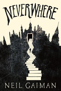 a book cover with stairs leading up to a door and the words neverwhere