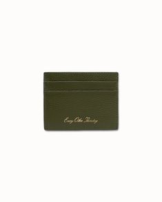 Five slot leather cardholder with gold foil script logo on front. Full grain pebbled leather 2 slots on each side + middle section Gold stamped logo on front Card Holder Design, Green Wallet, Christmas Gifts For Dads, Leather Card Holder With Slots, Wallets, Green Luxury Card Holder With Interior Slots, Leather Brown Card Holder, Luxury Gold Leather Card Holder, Luxury Green Leather Card Holder