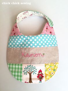 chick chick sewing: Personalized patchwork bib for the baby girl ♥ お名前刺しゅう入り赤ちゃんビブ作りました♥ Comfort Objects, Crib Quilts, Bib Pattern, Handmade Baby Gifts, Newborn Baby Girl