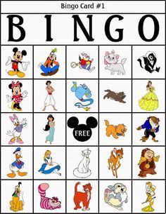 the disney mouse and friends bingo game is shown in black and white, with an image of