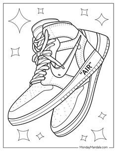 a pair of sneakers with the name air jordan on it coloring page for adults and children