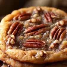 three pecan cookies stacked on top of each other