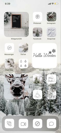 an iphone screen with the text hello winter on it and images from different places around the phone