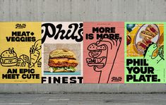 a large advertisement on the side of a building with pictures of different types of food