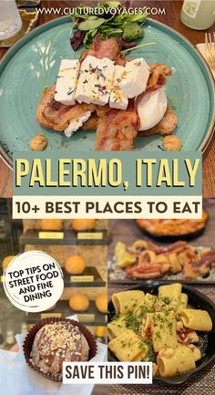 a plate with food on it and the words paleno, italy in front of it