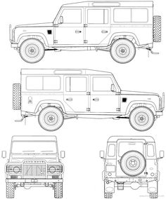 four different types of jeeps are shown in black and white