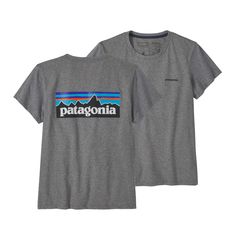 This 100% recycled polyester/cotton T-shirt is made with 4.8 plastic bottles and 0.3 pounds of cotton scrap, using 96% less water and creating 45% less CO2 than a conventional cotton T-shirt. Fair Trade Certified™ sewn. Patagonia Shirts Woman, Patagonia Top, Know Better Do Better, Patagonia Shirt, Patagonia Logo, Neutral T Shirts, Patagonia Shirts, Crewneck Style, Fly Shop