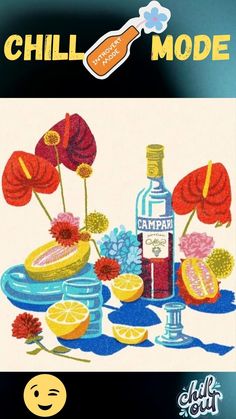 an advertisement with flowers, lemons and a bottle of vodka on the front cover