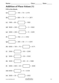 worksheet for adding fraction to place value