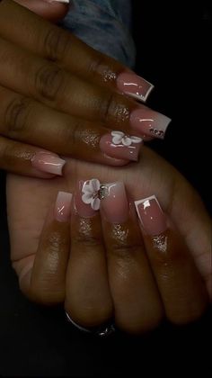 Acrylic Nails With Charms, Nails With Charms, Acrylic Nail Set, Ombre Acrylic Nails, French Tip Acrylic Nails