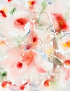 an abstract painting with many different colors and shapes on it's surface, including flowers