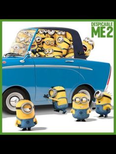 the movie poster for despicable me 2 features minion characters in front of a blue car