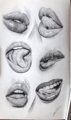 pencil drawings of different lips and mouths