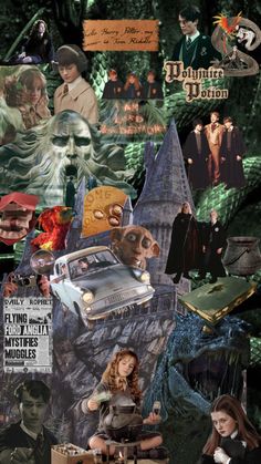 a collage of harry potter and hermione's hogwarts