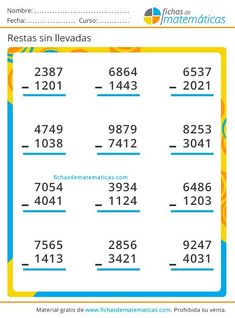 a printable worksheet with numbers for kids to practice subtractions