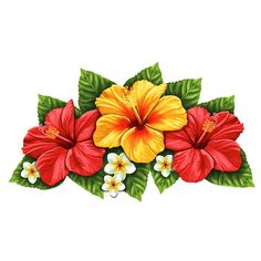 PORC-TH55 Triple Hibiscus Flower - Red & Yellow Custom Mosaics Wildflowers Tattoo, Red And Yellow Flowers, Crown Drawing, Flowers Crown, Drawing Flowers