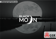 the black moon logo is shown in front of a full moon with water and trees