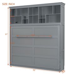 an image of a garage storage cabinet with doors and shelves on each side, measurements